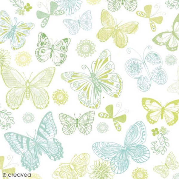 Serviette en papier Nature - Papillons bleus et verts - 20 pcs - Photo n°1