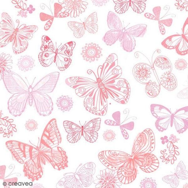 Serviette en papier Nature - Papillons roses - 20 pcs - Photo n°1