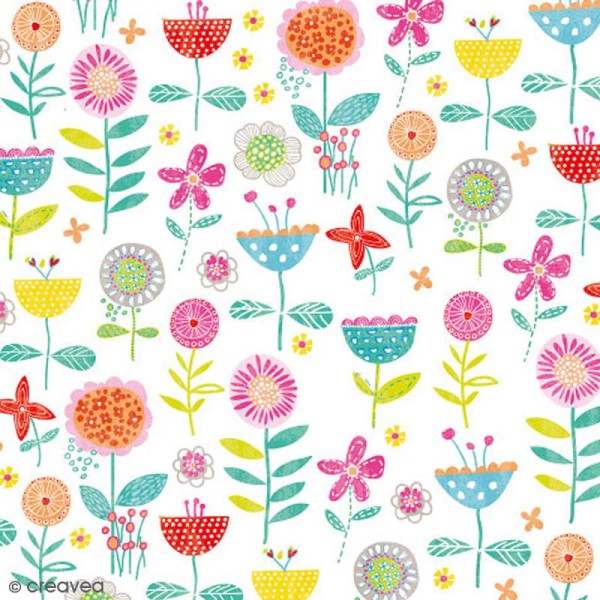 Serviette en papier Fleur - Plantes multicolores sur fond blanc - 20 pcs - Photo n°1
