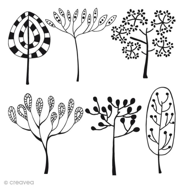 Tampon zentangle - 6 arbres - 6 x 6 cm - Photo n°1