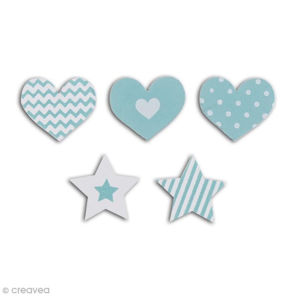 Formes en bois - Coeur et étoile - Bleu turquoise - 25 pcs - Photo n°2