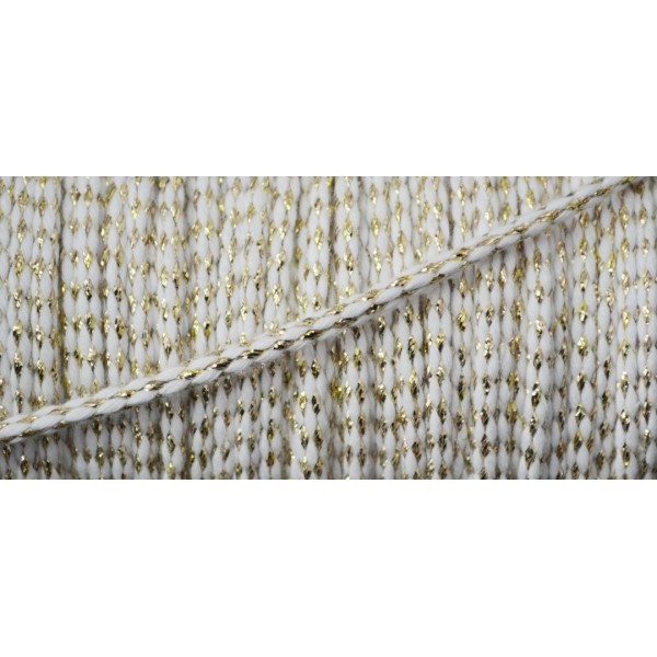 Cordon coton rond blanc et fil lurex or 3mm - Photo n°1