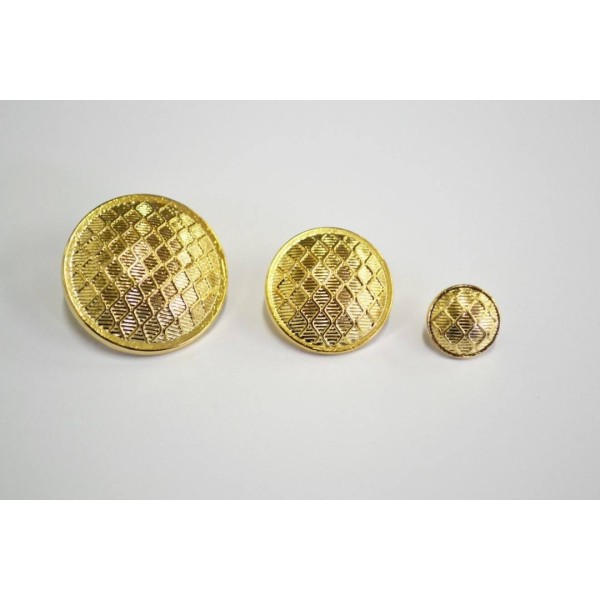 Bouton métal motif damier doré 22mm - Photo n°1