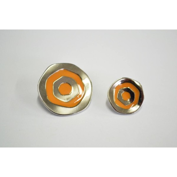 Bouton métal solaire orange et argent 22mm - Photo n°1