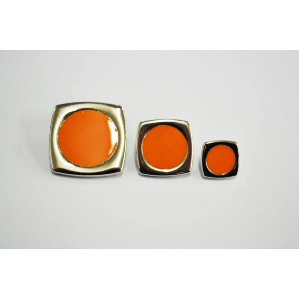 Bouton métal bicolore laqué orange et argent 20mm - Photo n°1