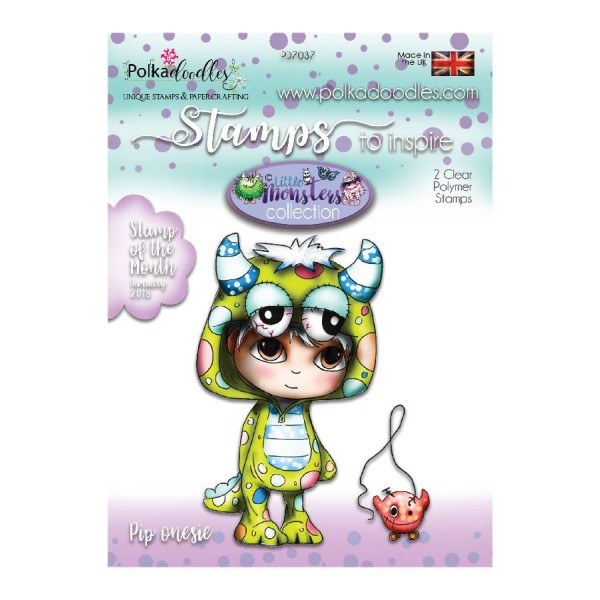 Tampon clear Little Monsters collection - Pip Onesie - Polkadoodles - 9 x 5.5 cm - 2pcs - Photo n°1