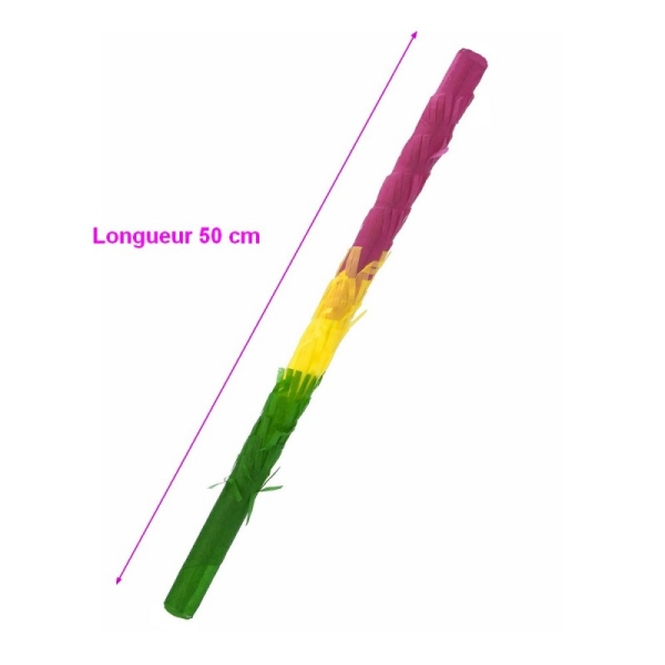 Baton pour Pinata recouvert de franges de papier de soie coloré, Longueur 50 cm, Diamètre 2,5 cm - Photo n°1