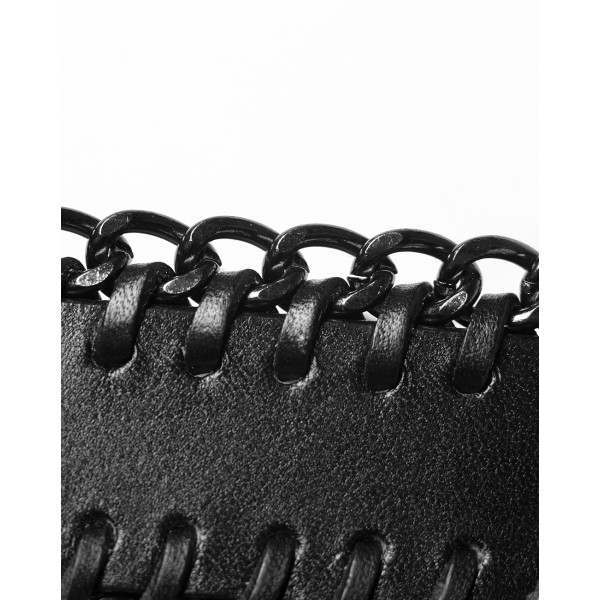 Ras de cou effet ceinture, collier en cuir noir avec chaîne noire, rock fetish, punk rave - Photo n°4