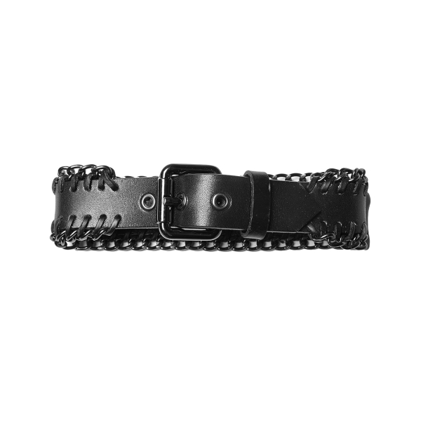 Ras de cou effet ceinture, collier en cuir noir avec chaîne noire, rock fetish, punk rave - Photo n°1