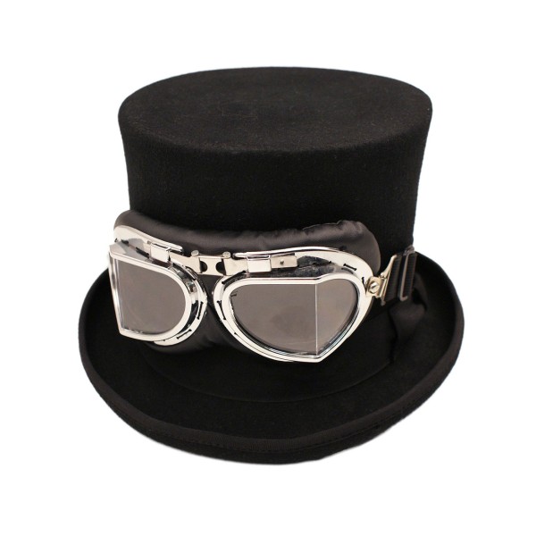Chapeau noir haut de forme avec lunettes steampunk, victorien élégant - Photo n°1