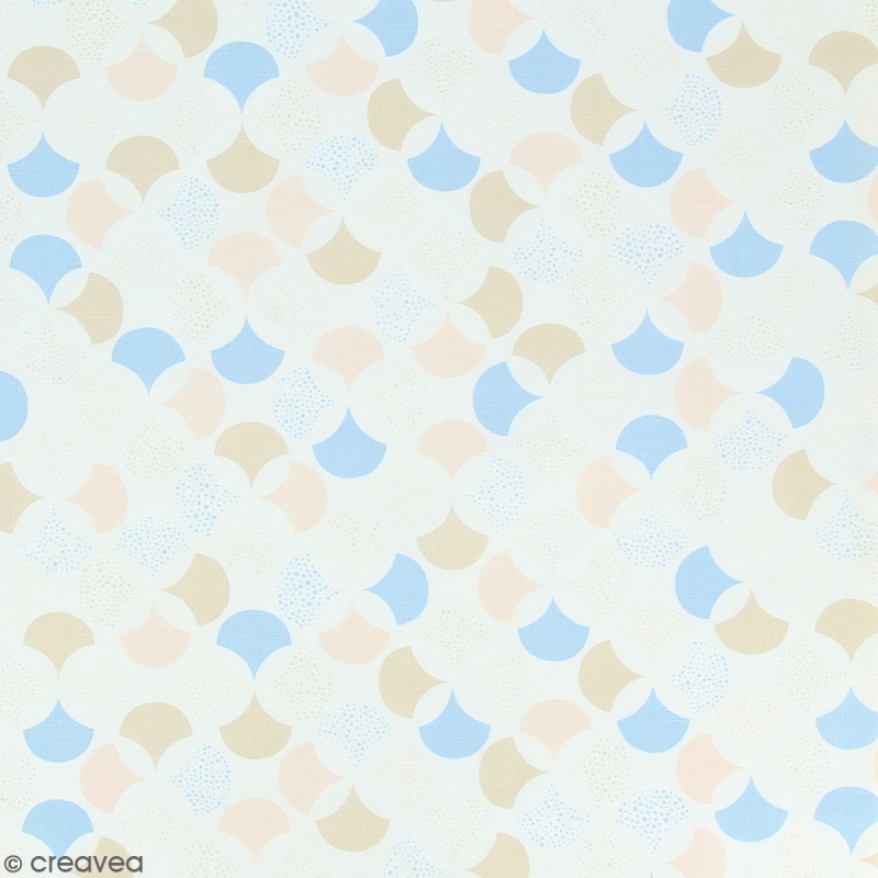Tissu Frou-Frou Echappées belles - Lisbonne Rosace - Bleu clair et rose - Par 10 cm (sur mesure)