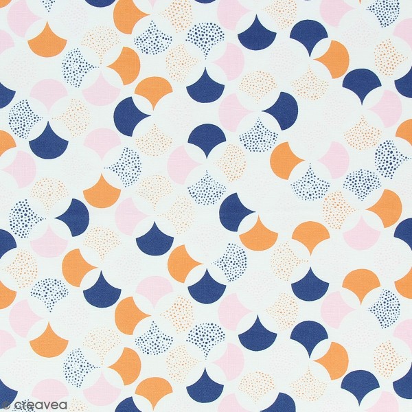 Tissu Frou-Frou Echappées belles - Lisbonne Rosace - Bleu , orange et rose - Par 10 cm (sur mesure) - Photo n°1