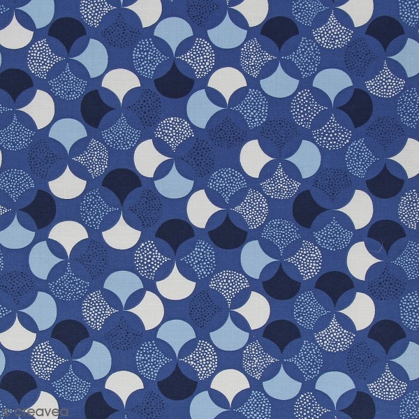 Tissu Frou-Frou Echappées belles - Lisbonne Rosace - Bleu et blanc - Par 10 cm (sur mesure) - Photo n°1
