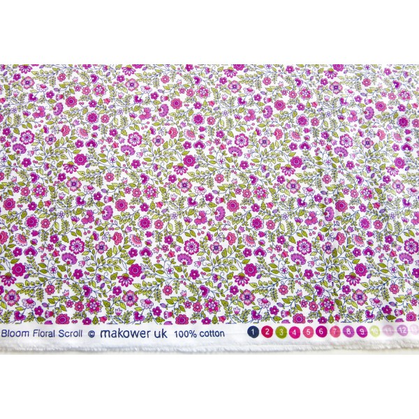 Tissu coton petites fleurs roses - Bloom Floral Scroll - Makower uk - 50 x 110cm (2 fat quarters) - Photo n°1