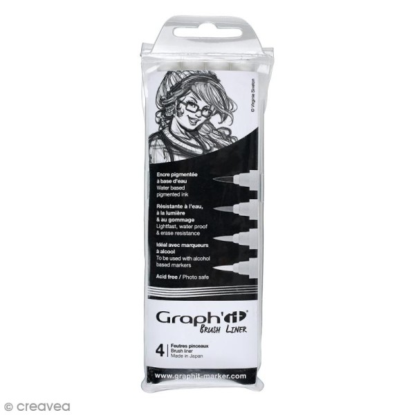 Pochette de 4 feutres pinceaux gris/noir - Graph'it Brush liner - Photo n°1