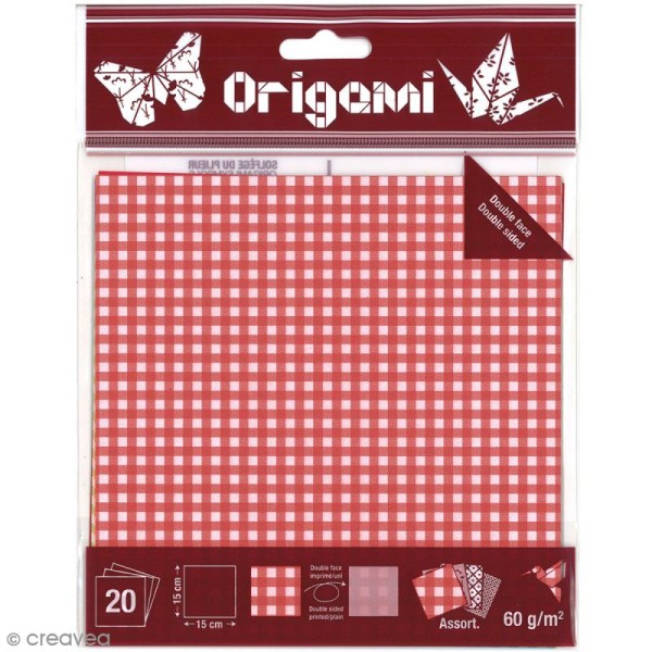 Papier origami japonais - Assortiment 20 feuilles - Vichy - 15 x 15 cm - Photo n°1