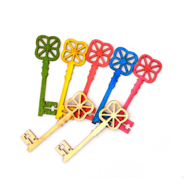 5 Boutons clés en bois, boutons décoratifs en bois naturel, 5 cm, DIY - Photo n°1
