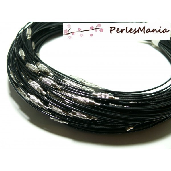PS1166115 PAX 10 Colliers Tours de cou Rigides cablés fermoirs à vis 1mm Noir - Photo n°1