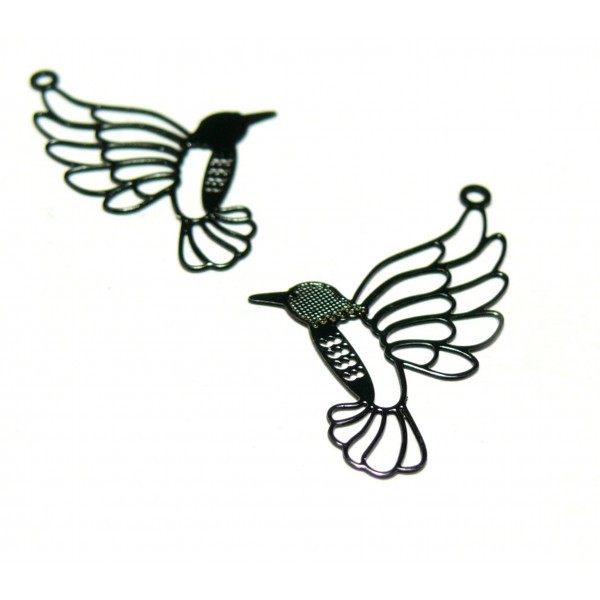 AE112334 Lot de 4 Estampes pendentif filigrane Grand colibri oiseau du paradis Noir 21mm - Photo n°1