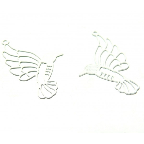 AE112334 Lot de 4 Estampes pendentif filigrane Grand colibri oiseau du paradis Blanc 21mm - Photo n°2