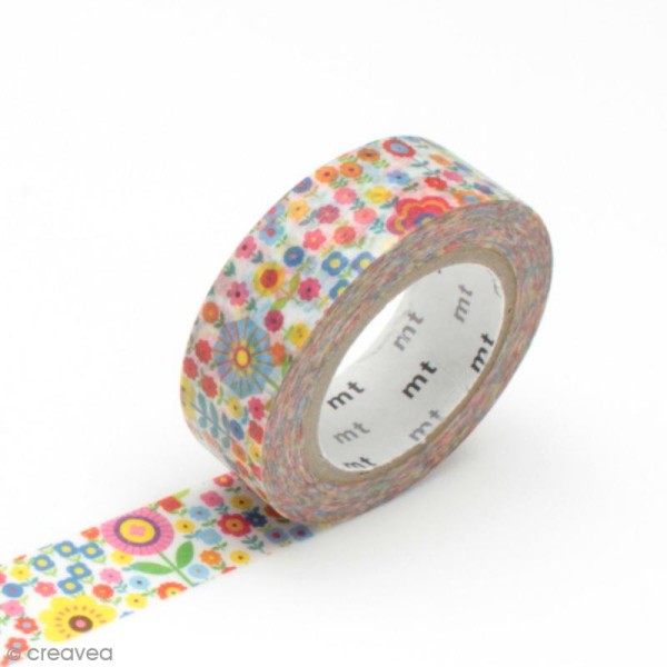 Masking tape fleurs - Petites fleurs multicolores - 15 mm x 7 m - Photo n°1