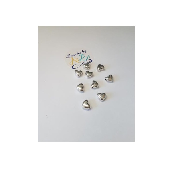 Perles coeurs argentés en métal 10*9mm x5 - Photo n°1
