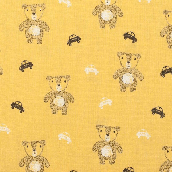 Tissu coton cute bears - Jaune - Oeko-Tex® - Photo n°1