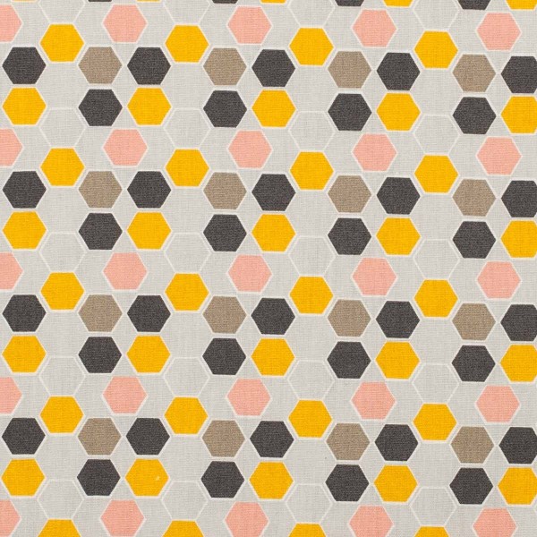 Tissu coton plaisant hexagone - Rose & jaune - Oeko-Tex® - Photo n°1