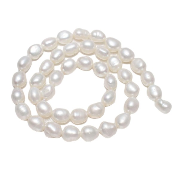 10pcs Blanc Naturel Ovale Baroques de Culture d'eau Douce Perles en Vrac Perles 8mm - 9mm Trou 0.8 m - Photo n°1