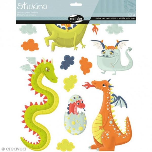 Stickers Fenêtre Stickino - Dragons - 1 planche 30 x 38 cm - Photo n°1