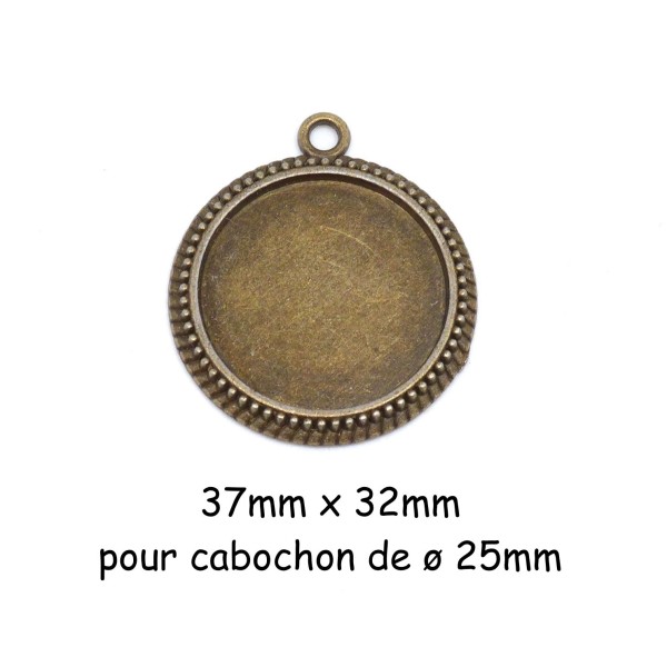 2 Supports Cabochon 25mm Pendentif En Métal De Couleur Bronze Travaillé - Photo n°1