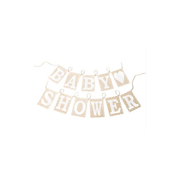 Guirlande fanions Baby Shower en lin - Photo n°1
