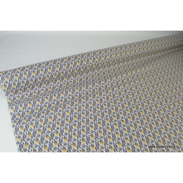 Tissu coton imprimé Fleurs symétriques Gris et Moutarde Oeko tex - Photo n°3