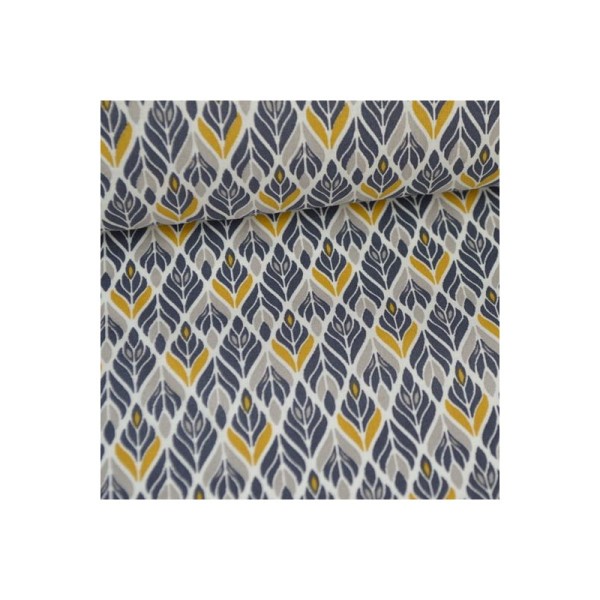 Tissu coton imprimé Fleurs symétriques Gris et Moutarde Oeko tex - Photo n°1