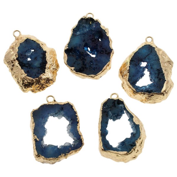 1pc Cristal Bleu Teint d'Or Druzy Geode Tranche Libre de Glace Quartz Agate de pierre Naturelle Char - Photo n°1