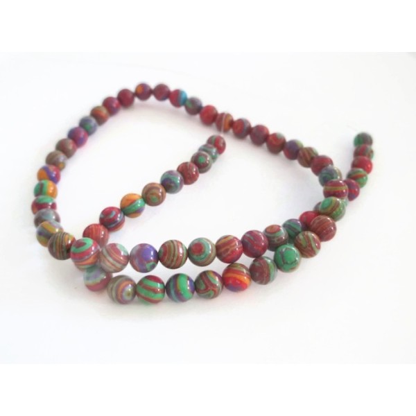 10 Perles Synthétique Malachite 6mm couleur rouge tréfilé multicolore - Photo n°1
