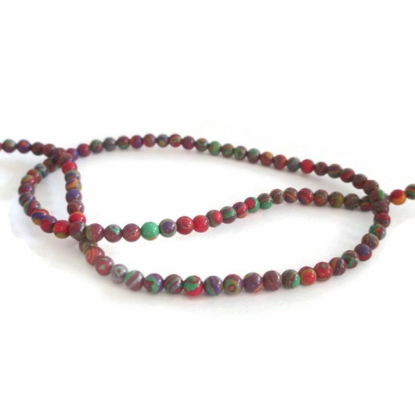 20 Perles Synthétique Malachite 4mm couleur rouge tréfilé multicolore - Photo n°1