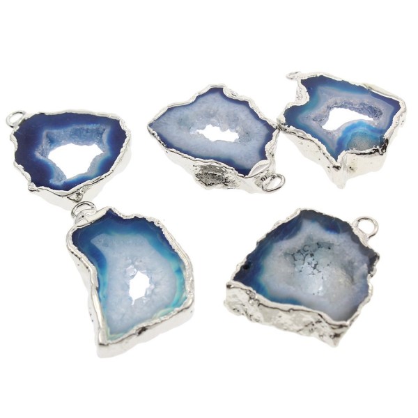 1pc Bleu Argent Cristal Druzy Geode Tranche Libre de Glace Quartz Agate de pierre Naturelle Plaqué F - Photo n°1
