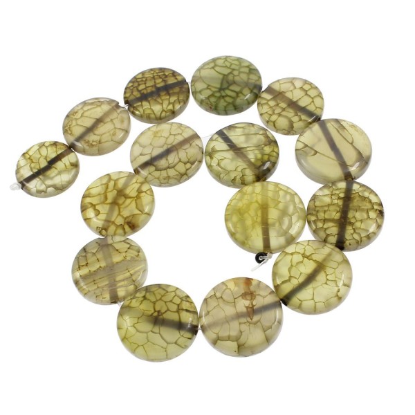 2pcs Vert Olive Laiteux Crystal Monnaie Rond Veines de Dragon, de l'Agate, pierre Naturelle Perles d - Photo n°1