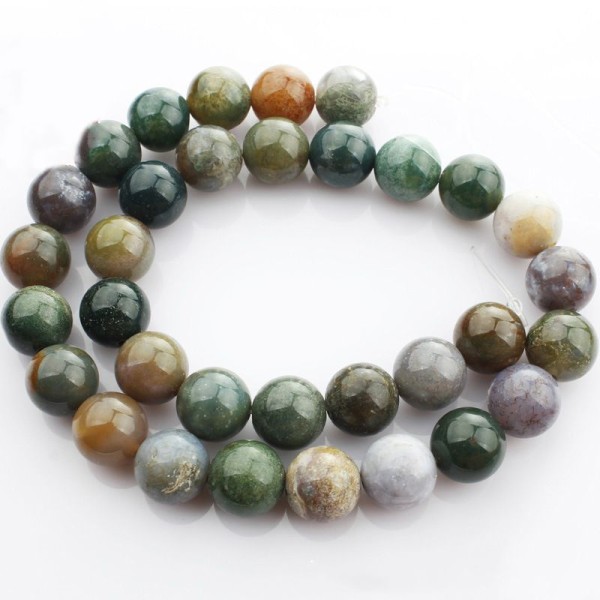 14pcs Couleur Mixte Rond Indien Moss Agate de pierre Naturelle Perles de 8mm, Trou 1mm - Photo n°1