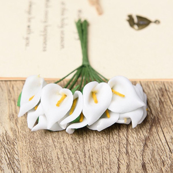 12pcs Blanc Vert Filés de Soie Artificielle Calla Lily Fleur de Célébration de Mariage, Décoration d - Photo n°1