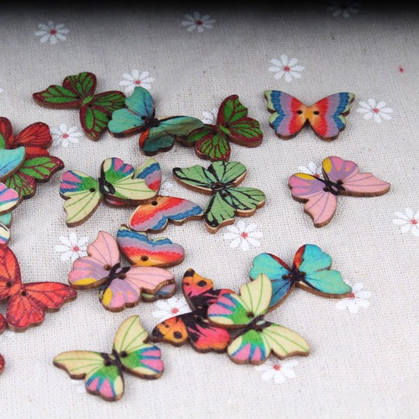12pcs Mélange d'Insectes Papillon en Bois en Bois 2 Trous de Boutons Bijoux de Costume de Résultats - Photo n°2