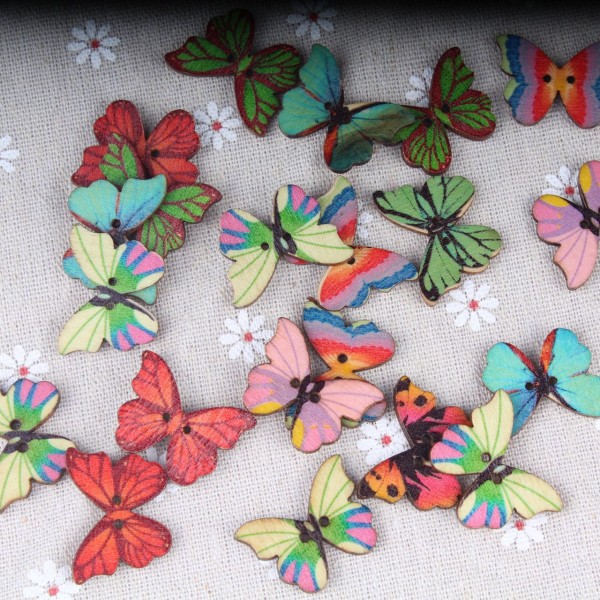 12pcs Mélange d'Insectes Papillon en Bois en Bois 2 Trous de Boutons Bijoux de Costume de Résultats - Photo n°4