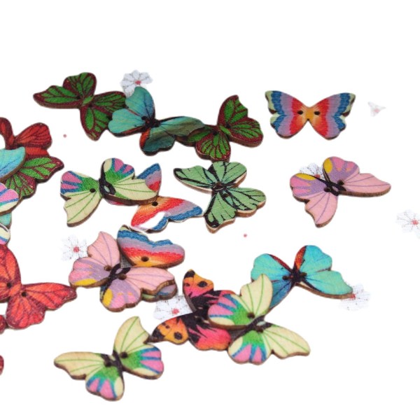 12pcs Mélange d'Insectes Papillon en Bois en Bois 2 Trous de Boutons Bijoux de Costume de Résultats - Photo n°1