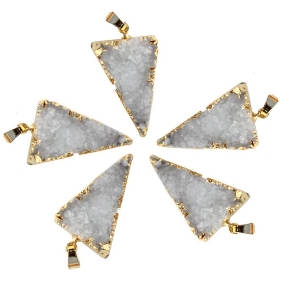1pc Blanc Cristal d'Or Druzy Triangle de Glace Quartz Agate de pierre Naturelle Plaqué Focal Pendent - Photo n°1