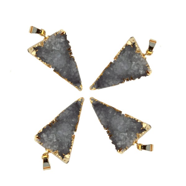 1pc Cristal Noir Gris Or Druzy Triangle de Glace Quartz Agate de pierre Naturelle Plaqué Focal Pende - Photo n°1
