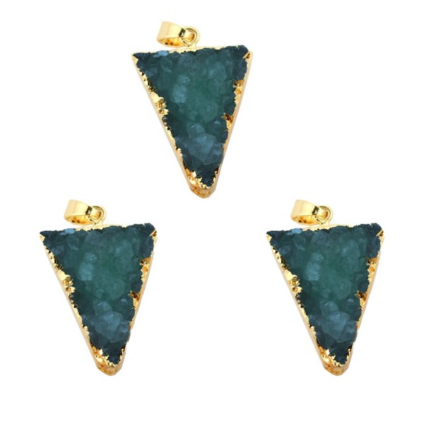 1pc Cristal Vert Foncé Or Druzy Triangle de Glace Quartz Agate de pierre Naturelle Plaqué Focal Pend - Photo n°1