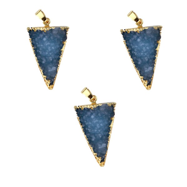 1pc Cristal Bleu Foncé Or Druzy Triangle de Glace Quartz Agate de pierre Naturelle Plaqué Focal Pend - Photo n°1