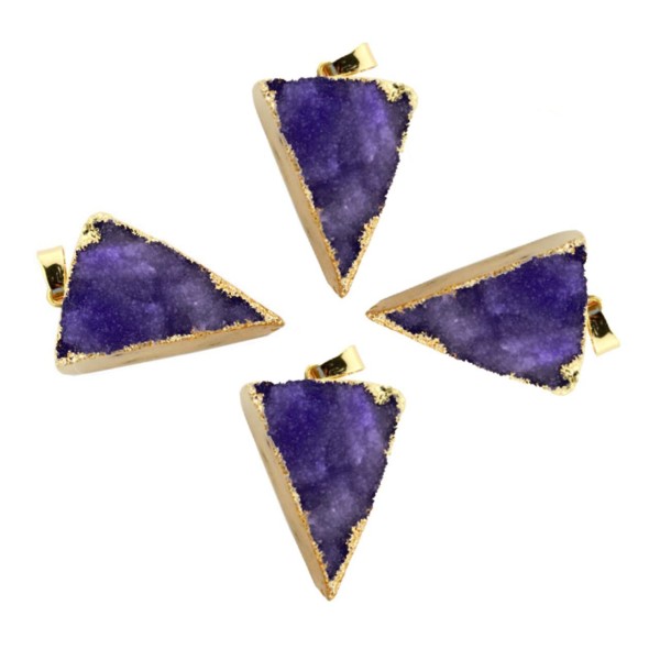 1pc Cristal Violet Or Druzy Triangle de Glace Quartz Agate de pierre Naturelle Plaqué Focal Pendenti - Photo n°1