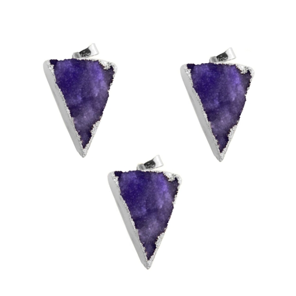 1pc Cristal Violet Argent Druzy Triangle de Glace Quartz Agate de pierre Naturelle Plaqué Focal Pend - Photo n°1